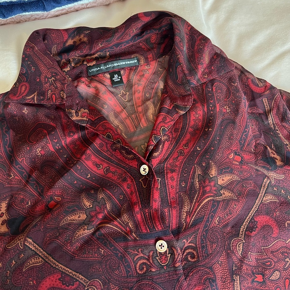 vintage linda allard ellen tracy paisley silk size 24 mesh/sheer button down